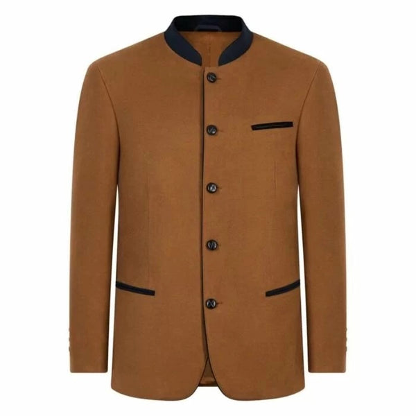 Men's Brown Loden Wool Trachten Jacket – Traditional Bavarian Tyrolean German Oktoberfest Coat