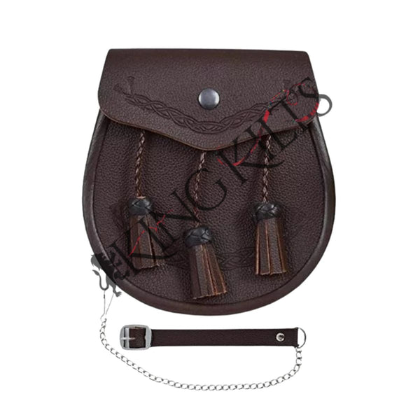 Celtic Classic Embossed Brown Leather Sporran