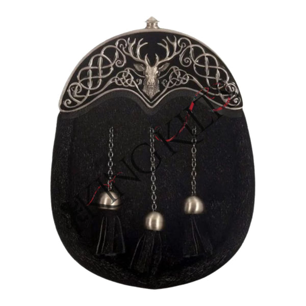 Full Dress Sealskin Matt Finish Cantle Black Enamel Stag Style Sporran