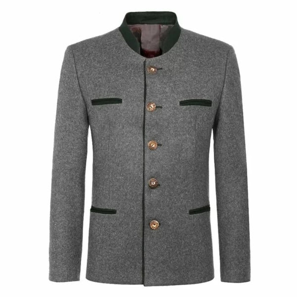 Men’s Grey Loden Wool Trachten Jacket – Traditional Bavarian Tyrolean German Oktoberfest Coat