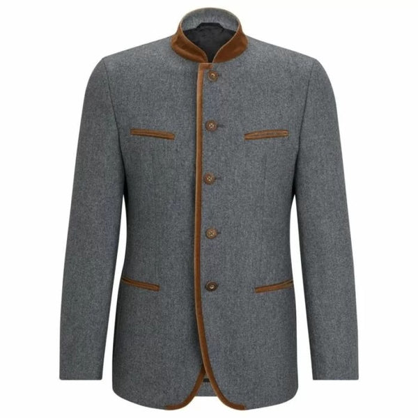 Men’s Grey Bavarian Trachten Jacket – Traditional German Tyrolean Oktoberfest Wool Coat