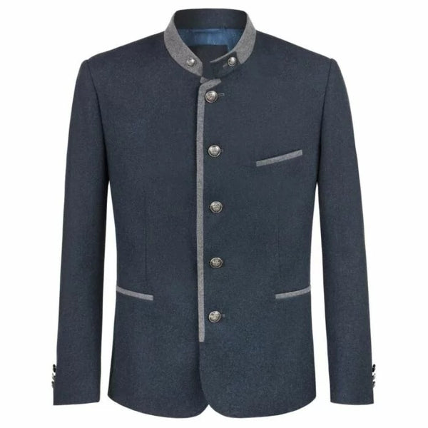 Men’s Navy Blue Loden Wool Trachten Jacket – Traditional Bavarian Tyrolean German Oktoberfest Coat