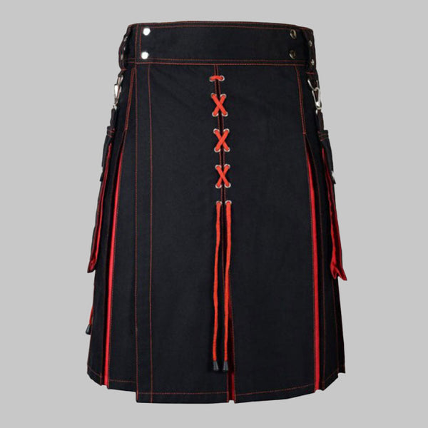  Black and Red Hybrid Kilt for Men