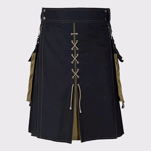  Black and Olive Green Hybrid Kilt