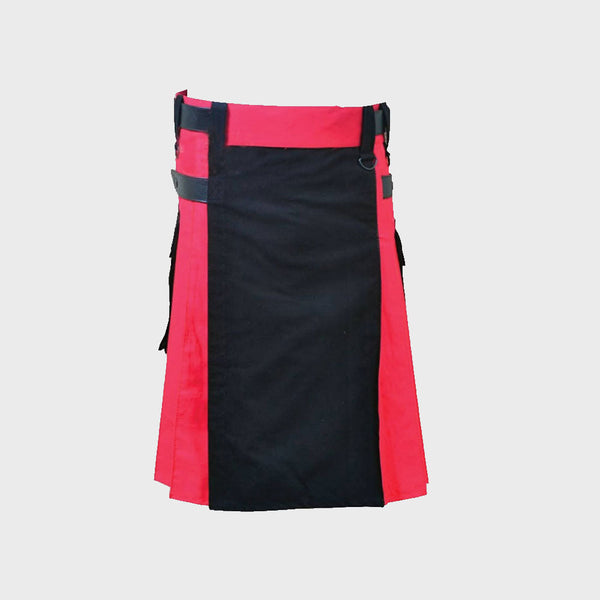 Black and Red Double Tone Kilt With Leather Straps