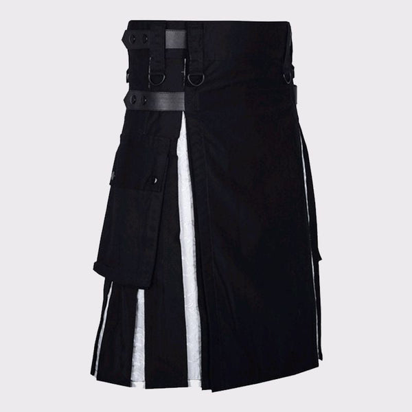  BLACK AND WHITE BROCADE PLEATS HYBRID KILT