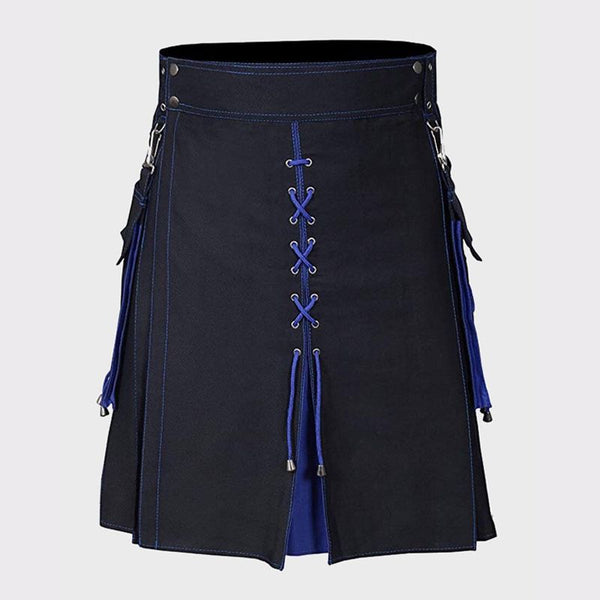  Black and Blue Hybrid Kilt with Laces