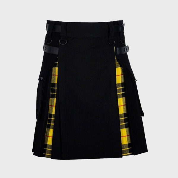 Black Cotton Macleod of lewis Tartan Scottish Utility Cargo Hybrid Kilt