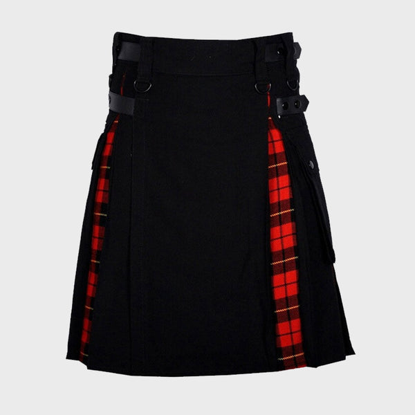  Black Cotton Wallace Tartan Scottish Utility Cargo Hybrid Kilt