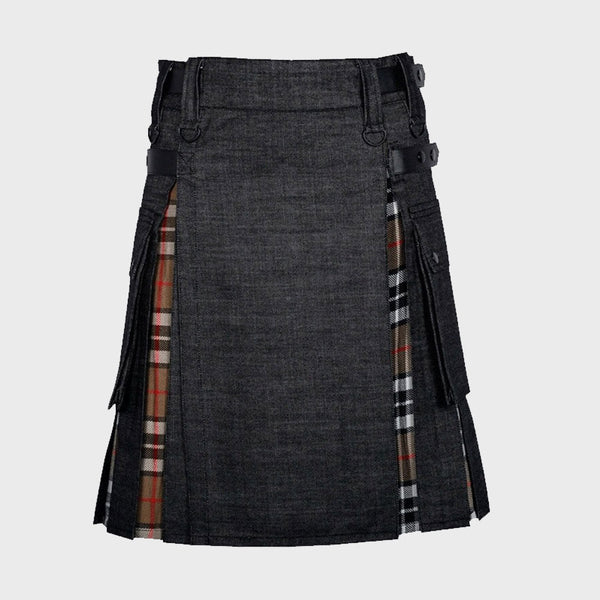  Black Denim Campbell of Thomson Tartan Scottish Utility Cargo Hybrid Kilt