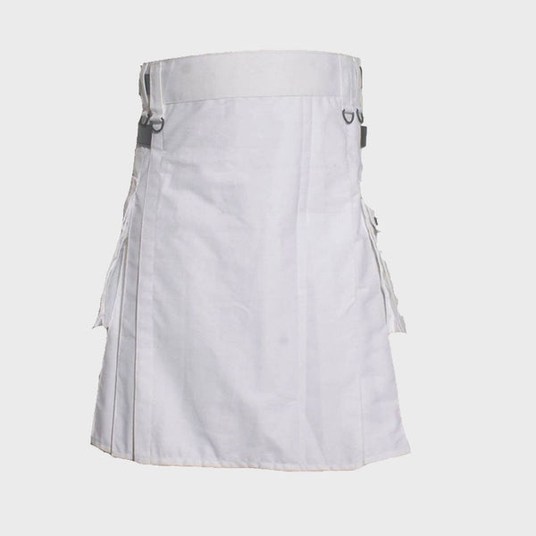  Deluxe White Utility Kilt With Leather Straps