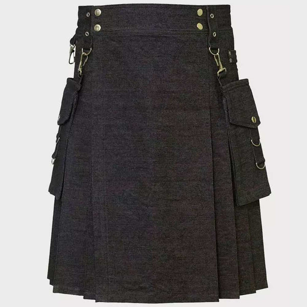  Denim Kilt with Detachable Pockets