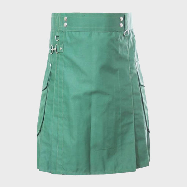 Green Utility Kilt With Cargo Pocket