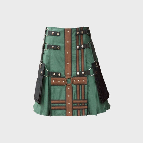  Hunter Green With Brown Medieval Modern Hybrid Kilt