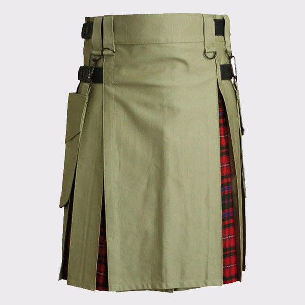  Khaki with Tartan Hybrid Kilt