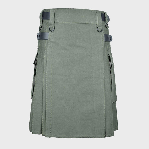  Olive Green Cotton Utility Kilt